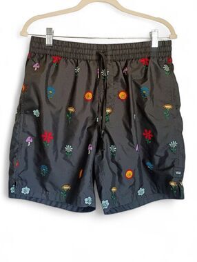 Vans Mens Board Shorts M Swim Trunks Black  Microfiber Polyester Mushroom Retro